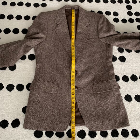 Vintage Tweed Blazer Sport Coat 38 Brown Herringbone Wool 90s Old Money Jacket - Picture 14 of 16